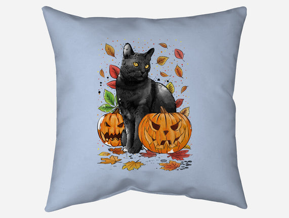 Cat Leaves and Pumpkins