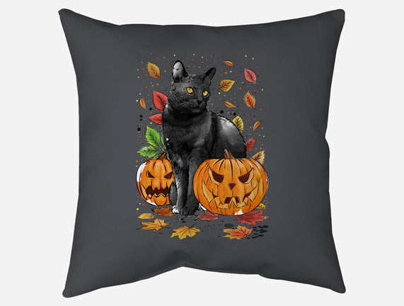 Cat Leaves and Pumpkins