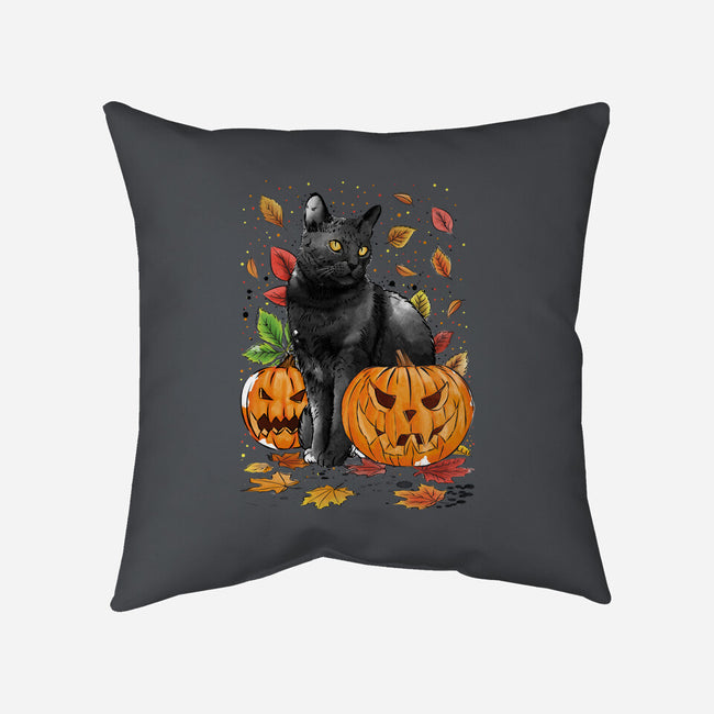 Cat Leaves and Pumpkins-none removable cover w insert throw pillow-DrMonekers
