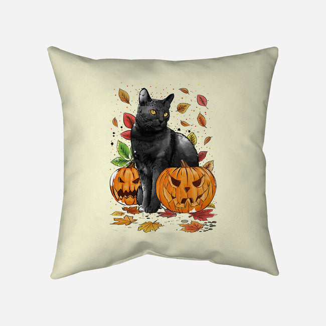 Cat Leaves and Pumpkins-none removable cover w insert throw pillow-DrMonekers