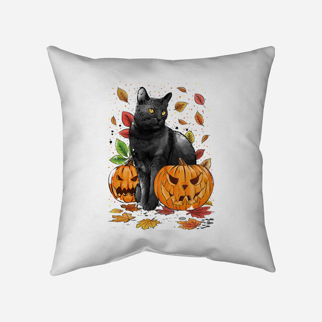 Cat Leaves and Pumpkins-none removable cover w insert throw pillow-DrMonekers