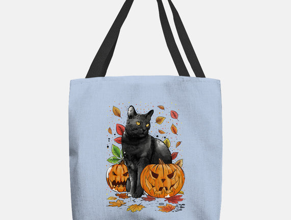 Cat Leaves and Pumpkins