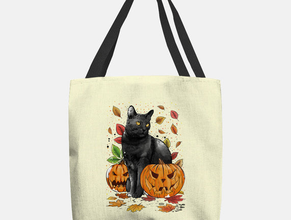 Cat Leaves and Pumpkins