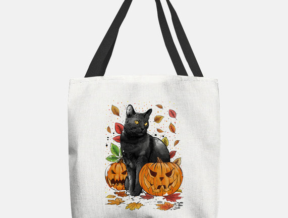 Cat Leaves and Pumpkins