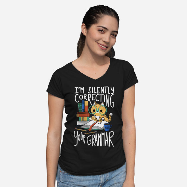 Grammar Cat-womens v-neck tee-TaylorRoss1