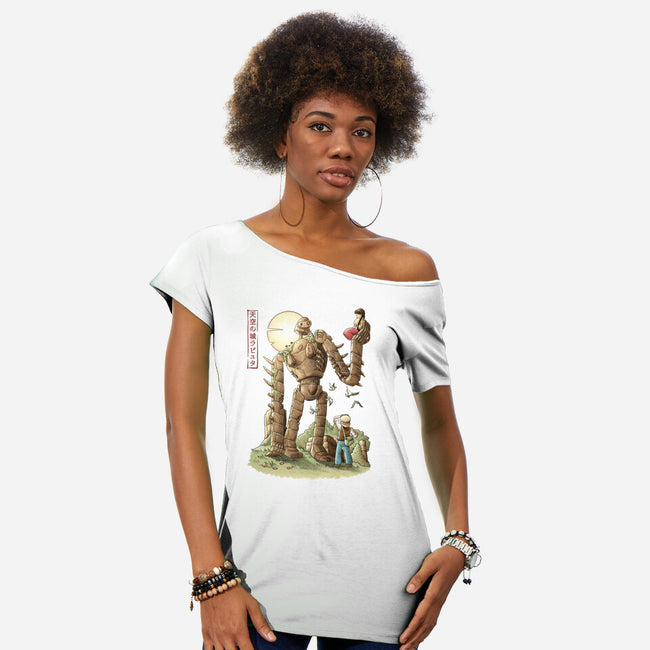The Robot In The Sky-womens off shoulder tee-saqman