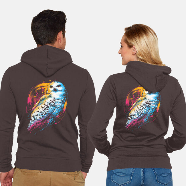 Colorful Owl-unisex zip-up sweatshirt-glitchygorilla