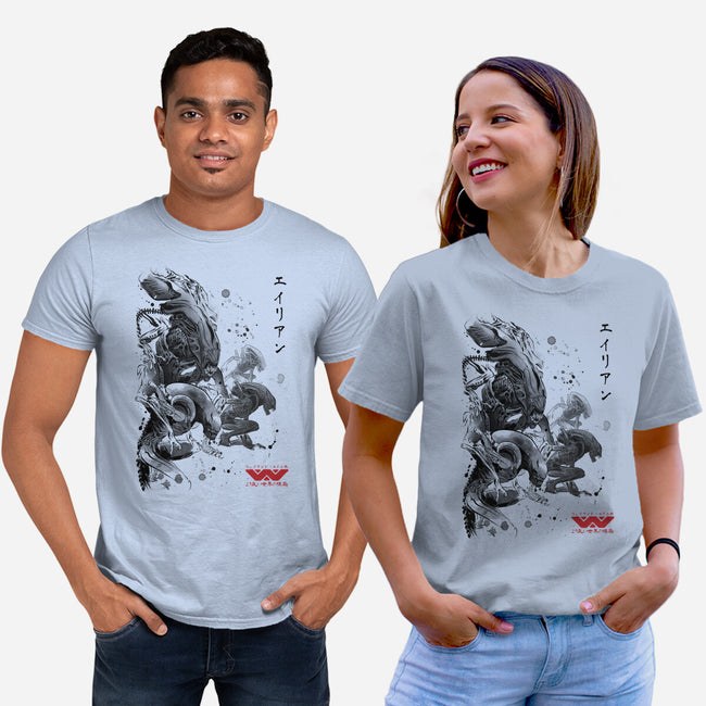 Xenomorphs Invasion Sumi-E-unisex basic tee-DrMonekers