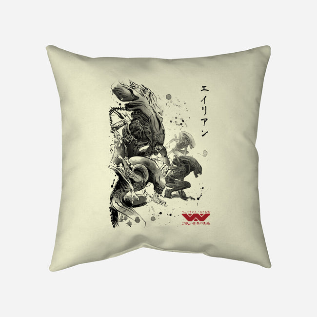Xenomorphs Invasion Sumi-E-none removable cover w insert throw pillow-DrMonekers