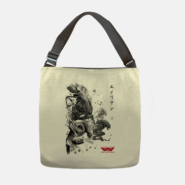 Xenomorphs Invasion Sumi-E-none adjustable tote-DrMonekers