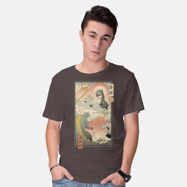 Kaiju Fight In Edo-mens basic tee-vp021