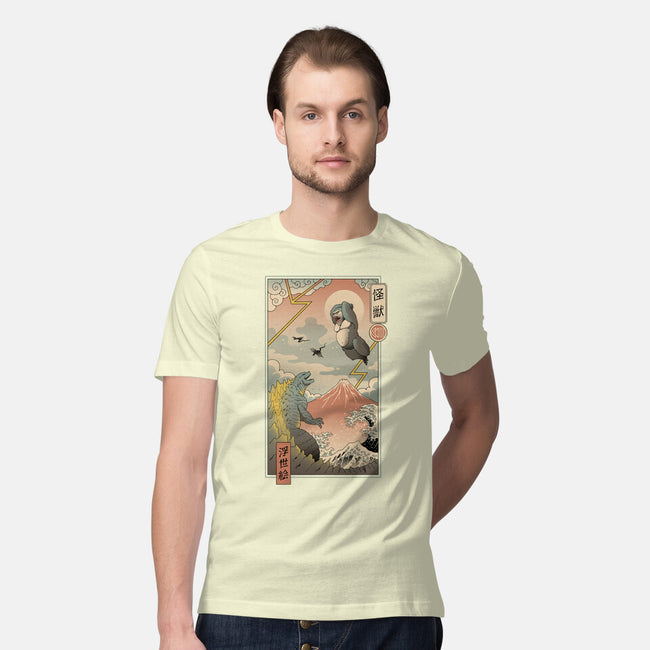 Kaiju Fight In Edo-mens premium tee-vp021