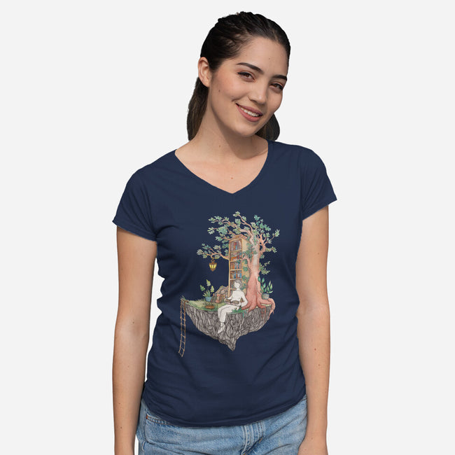 Library Island-womens v-neck tee-Disha Lu