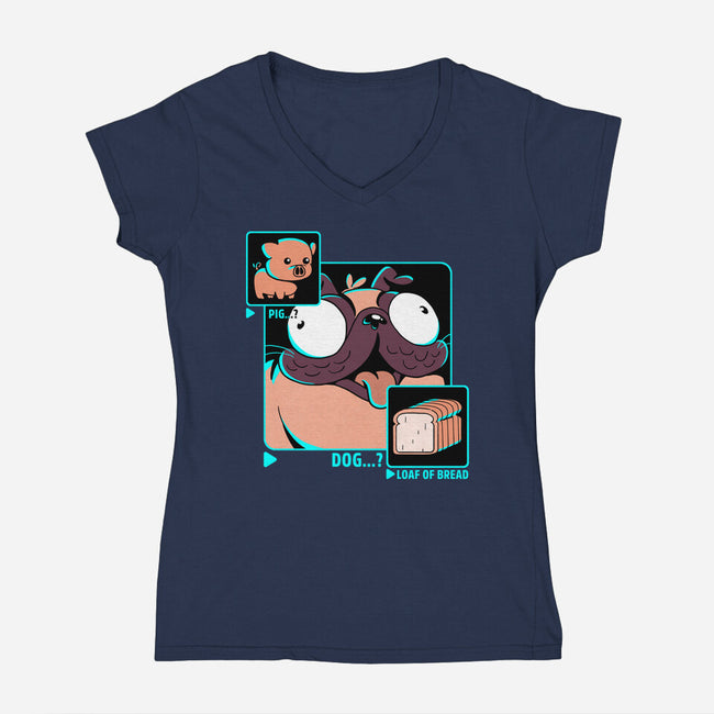 Dog, Pig, Loaf Of Bread-womens v-neck tee-estudiofitas