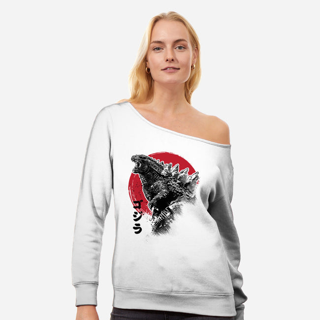 King Gojira-womens off shoulder sweatshirt-DrMonekers
