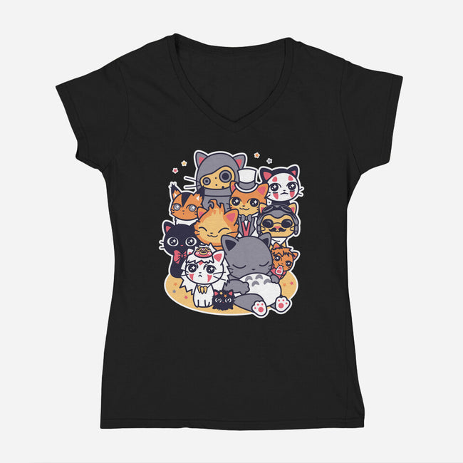 Miyazaki Cats-womens v-neck tee-Domii