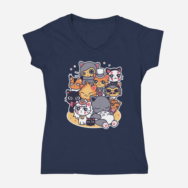 Miyazaki Cats-womens v-neck tee-Domii