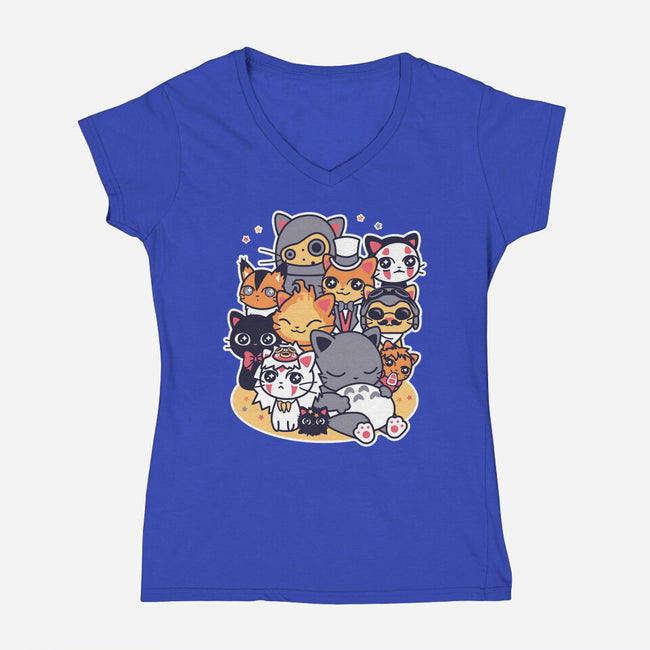 Miyazaki Cats-womens v-neck tee-Domii