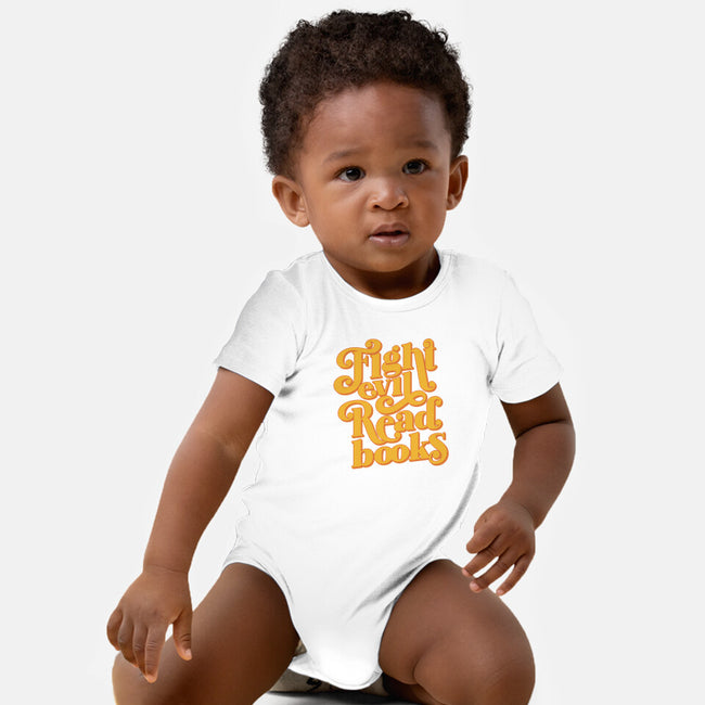 Fight Evil, Read Books-baby basic onesie-Agu Luque