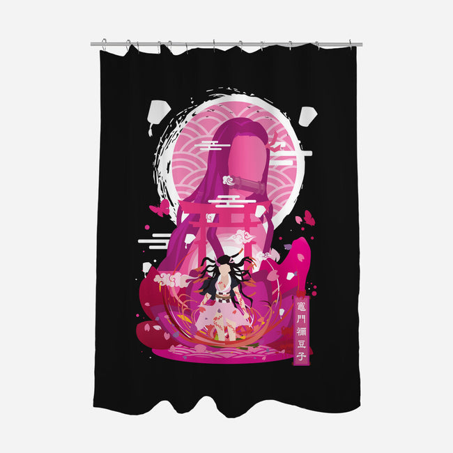 Nezuko Negative Space-none polyester shower curtain-SwensonaDesigns