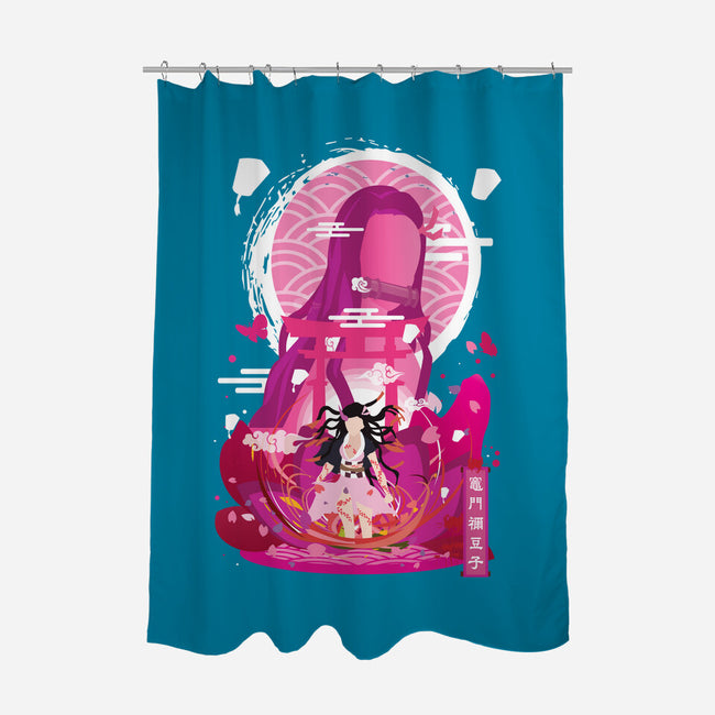 Nezuko Negative Space-none polyester shower curtain-SwensonaDesigns