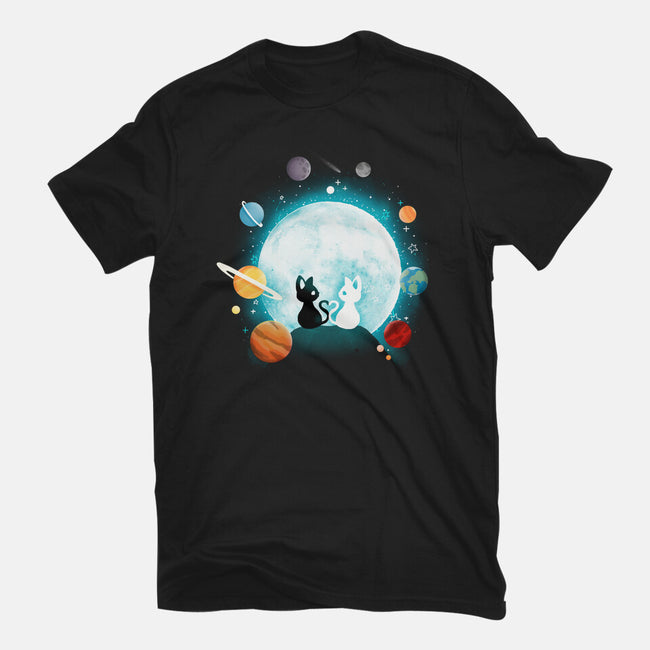 Moon Cat Planets-womens fitted tee-Vallina84