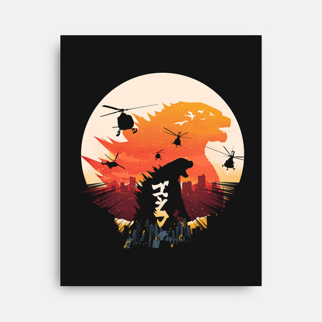 King Kaiju Sunset-none stretched canvas-dandingeroz