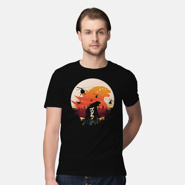 King Kaiju Sunset-mens premium tee-dandingeroz