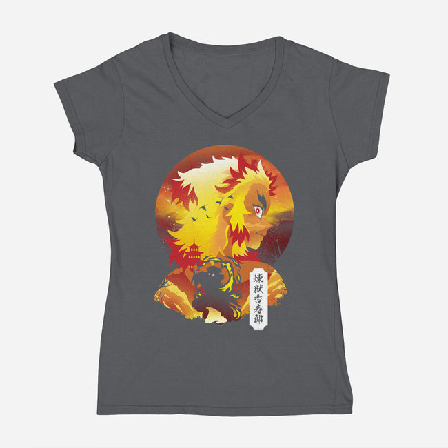 Rengoku Sunset-womens v-neck tee-dandingeroz