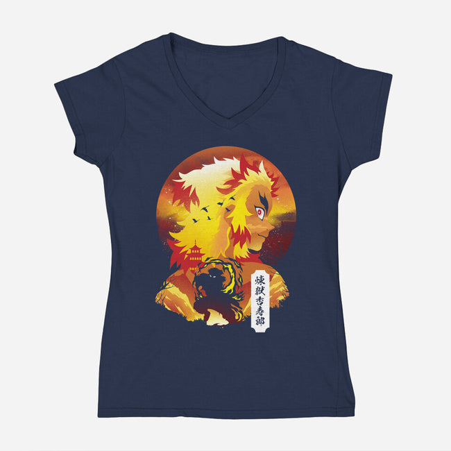 Rengoku Sunset-womens v-neck tee-dandingeroz