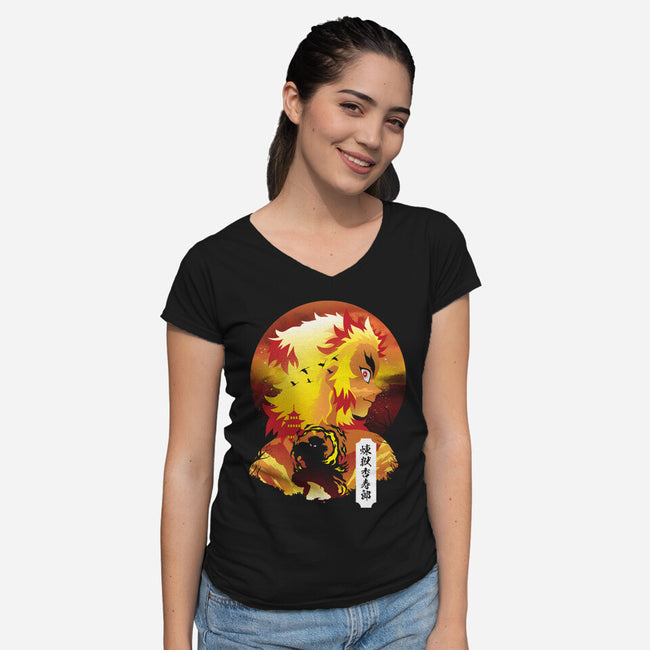 Rengoku Sunset-womens v-neck tee-dandingeroz