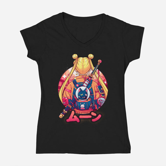 Winter Moon-womens v-neck tee-Bruno Mota