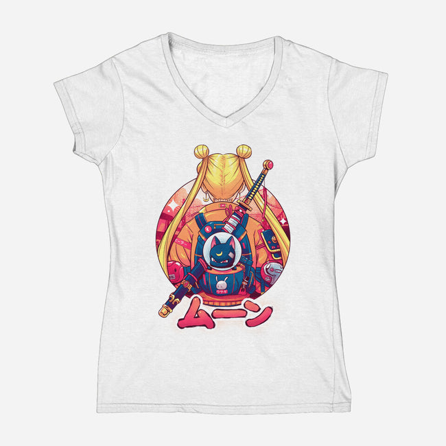 Winter Moon-womens v-neck tee-Bruno Mota