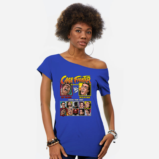 Cage Fighter-womens off shoulder tee-Retro Review