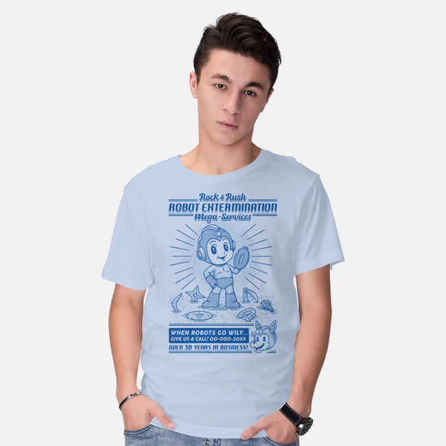 Mega Robot Extermination Services-mens basic tee-Firebrander