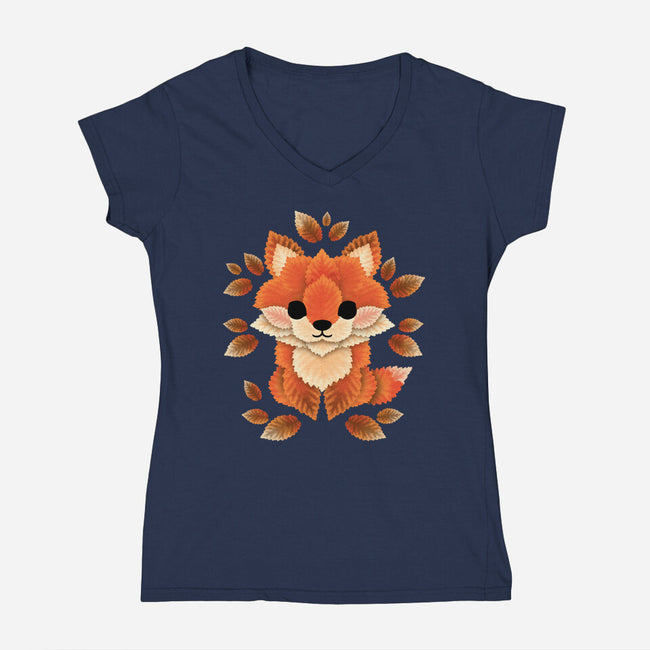 Little Fox Of Leaves-womens v-neck tee-NemiMakeit