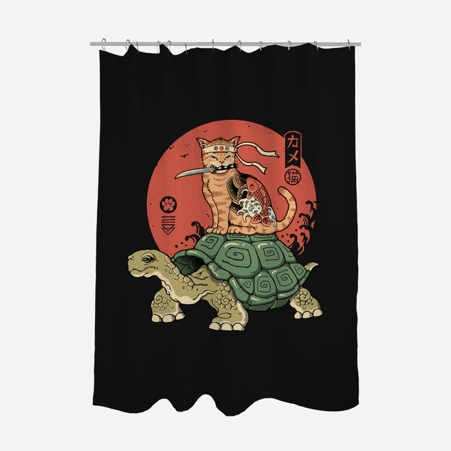 Catana On Turtle-none polyester shower curtain-vp021