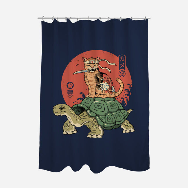 Catana On Turtle-none polyester shower curtain-vp021