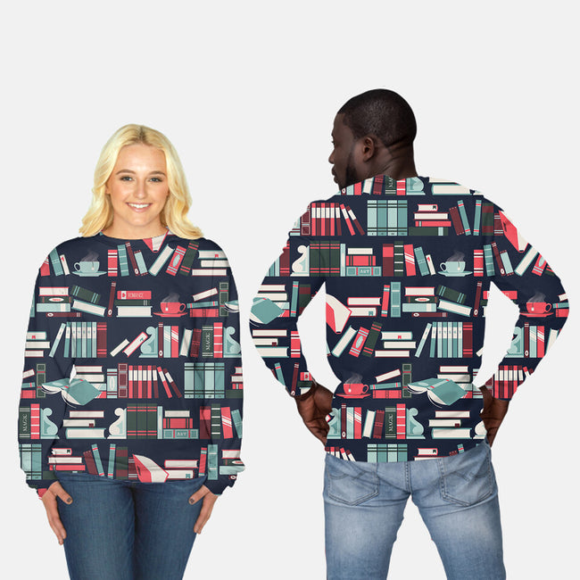 Book Nook-unisex all over print crew neck sweatshirt-Kat_Haynes