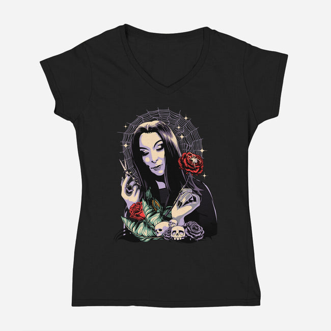 Sweet Morticia-womens v-neck tee-heydale