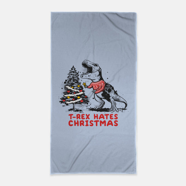 T-Rex Hates Christmas-none beach towel-NemiMakeit