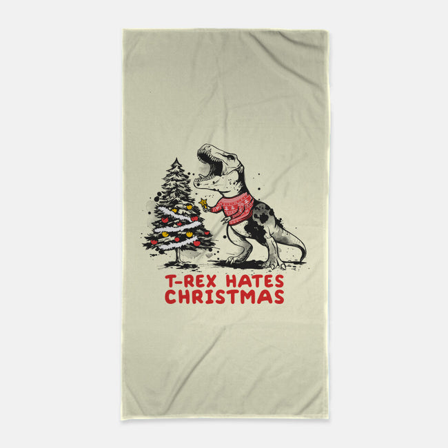 T-Rex Hates Christmas-none beach towel-NemiMakeit