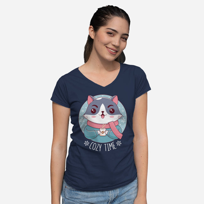 The Coziest Time-womens v-neck tee-Alundrart