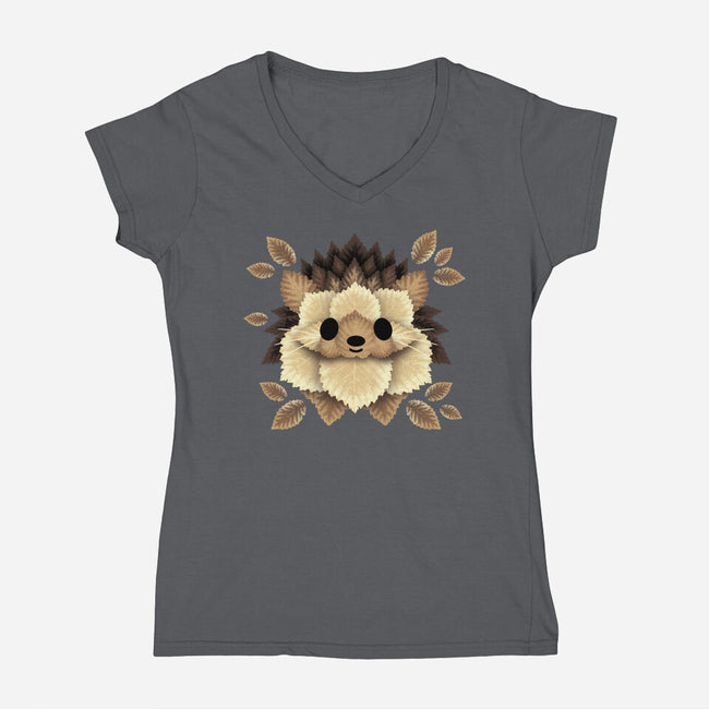 Hedgehog Of Leaves-womens v-neck tee-NemiMakeit