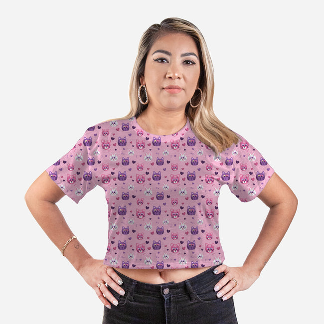 Cat Heart Eyes-womens all over print cropped tee-TeeFury