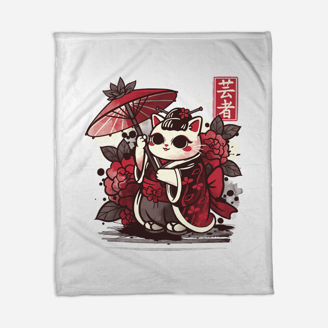 Meow Geisha-none fleece blanket-NemiMakeit