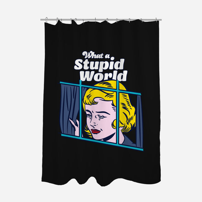 Stupid World-none polyester shower curtain-rocketman_art