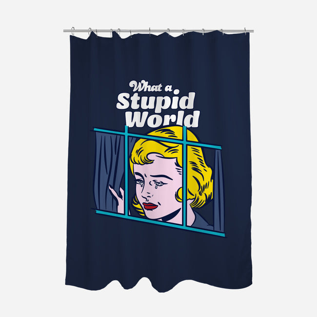 Stupid World-none polyester shower curtain-rocketman_art