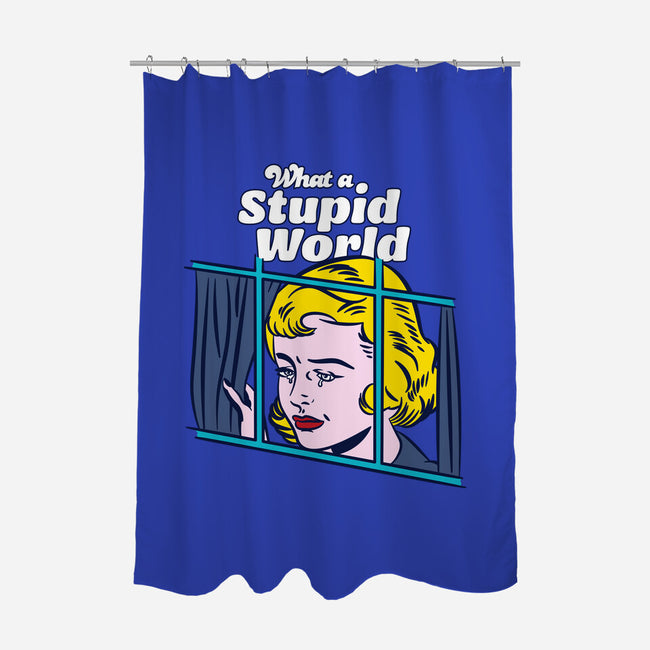 Stupid World-none polyester shower curtain-rocketman_art