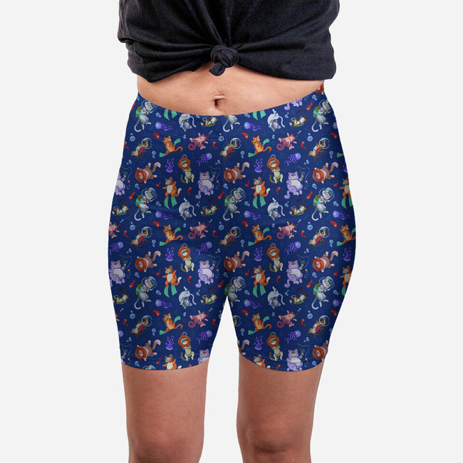 Cats Diving In The Sea-womens all over print biker shorts-AGAMUS